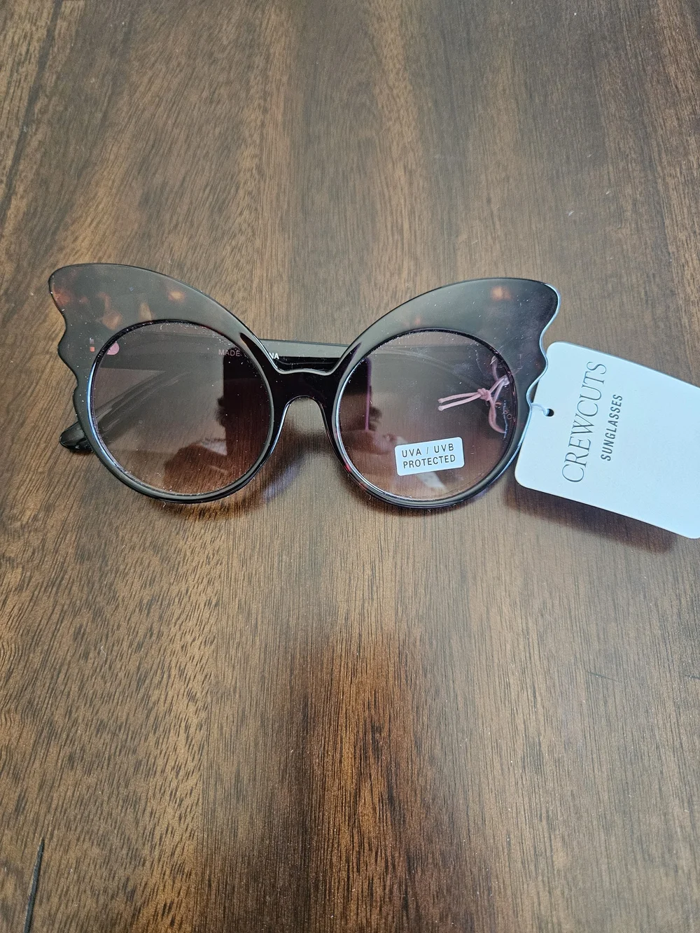 Crewcuts Girls Tortoiseshell Print Butterfly Shape Sunglasses, Brown